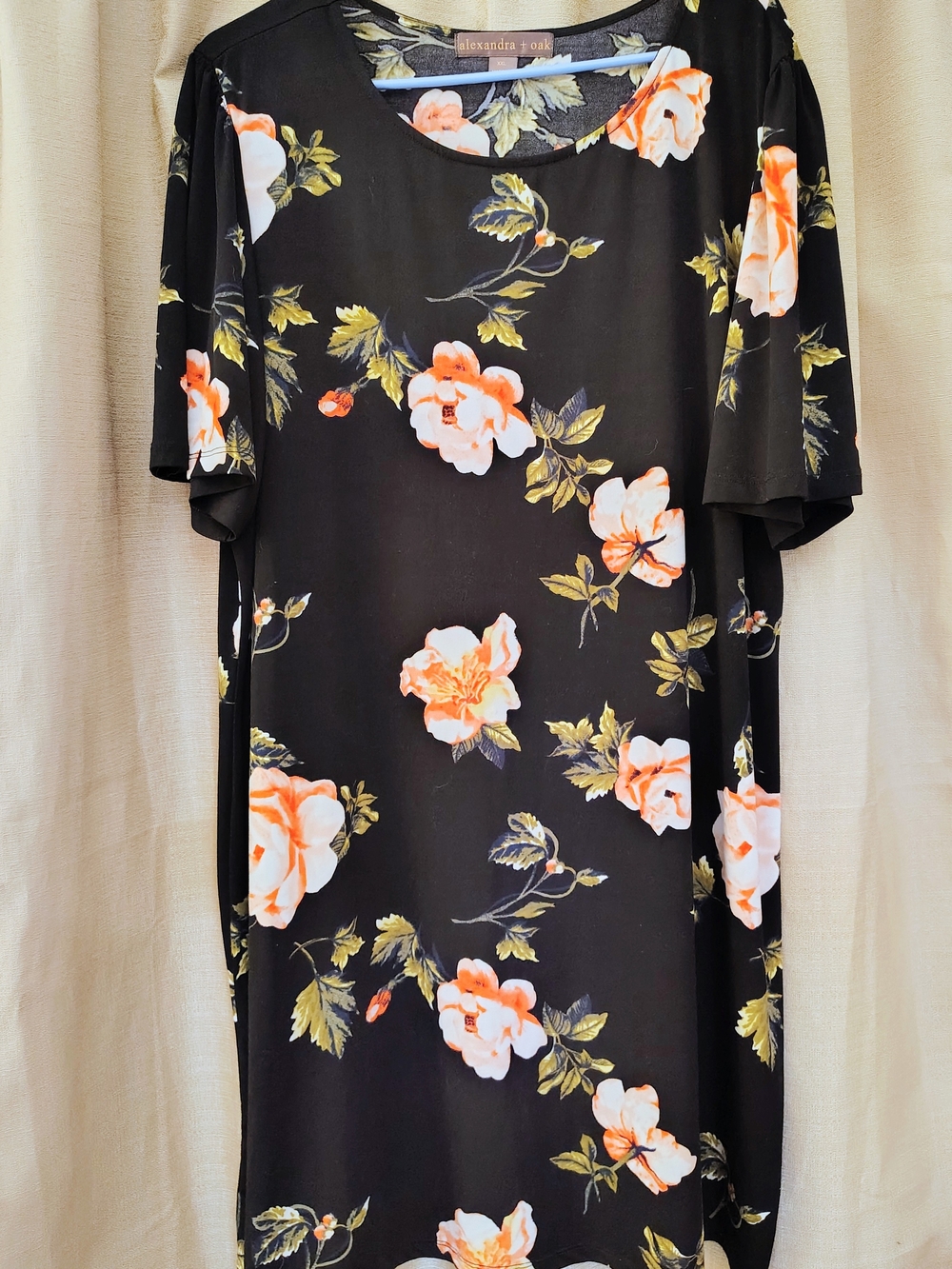 Alexandra + Oak Black Midi Dress with Peach Floral Print